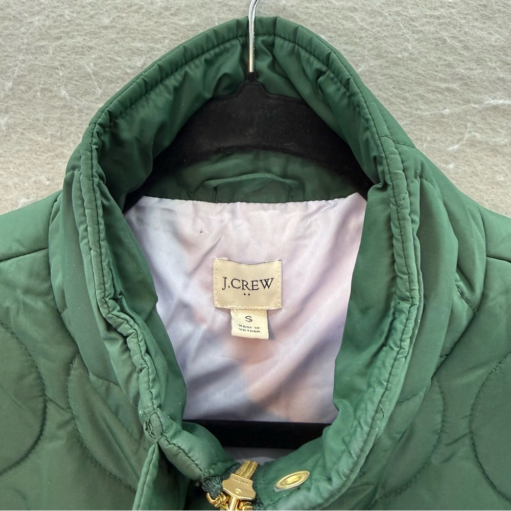 J.Crew - women’s City puffer quilted jacket full zip high Collar Coat green SZ S - Picture 6 of 10